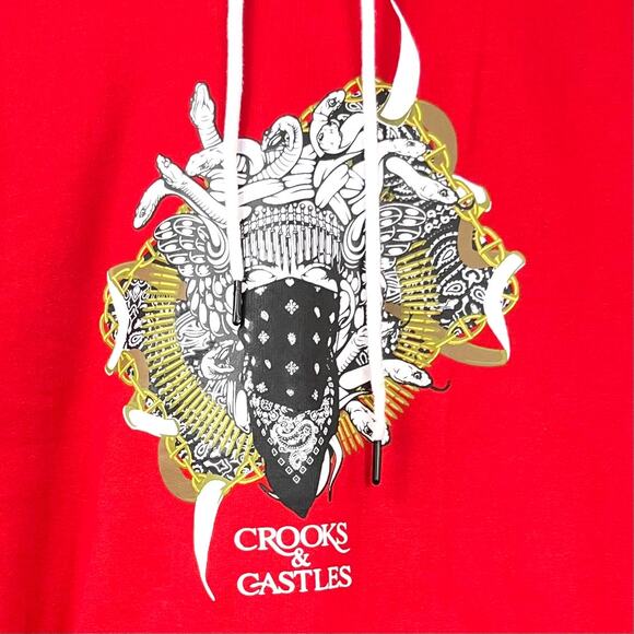 Men's Crooks and Castles Masked Medusa Graphic Pullover Hoodie Red Size M - Picture 4 of 9
